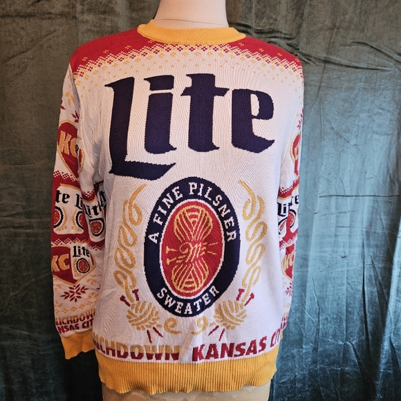 Kansas City Chiefs Miller Lite Christmas Sweater - Picture 1 of 4